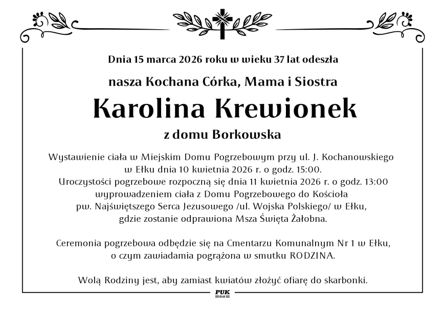 Karolina Krewionek - nekrolog